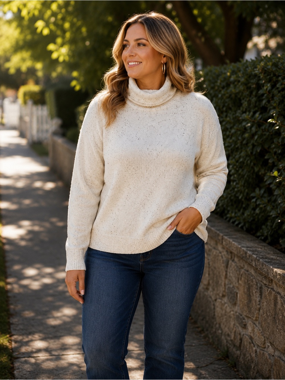 Women’s Cream  Speckled Turtleneck Sweater